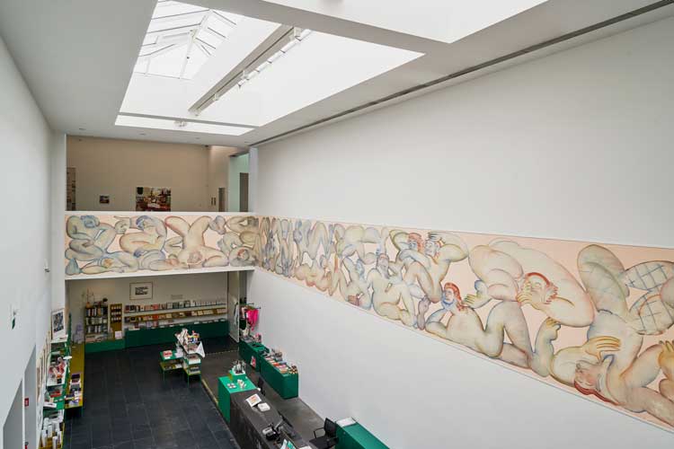 Anastasia Bay, fresco around SMAK’s ticket hall. Installation view, Painting After Painting, SMAK, Ghent, 2025. Photo: Dirk Pauwels.
