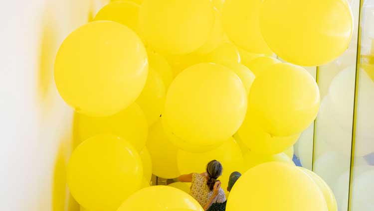 Martin Creed: Work No. 3868 Half the air in a given space, 2024. Installation view, Orange County Museum of Art.