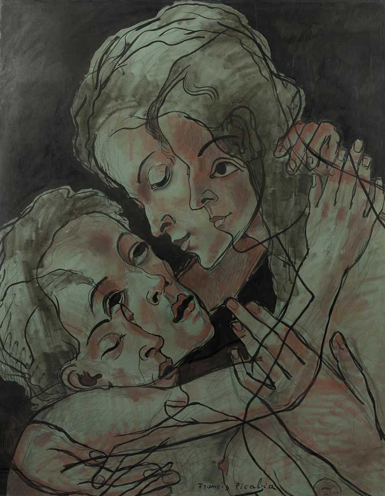 Francis Picabia. Quadrilogie amoureuse (Amorous Quadrilogy) c1932. Pencil, pastel, charcoal, ink on paper mounted on board, 45 1/4 x 35 1/2 in (115 x 90 cm). © The Estate of Francis Picabia. Courtesy Michael Werner Gallery, New York and London.