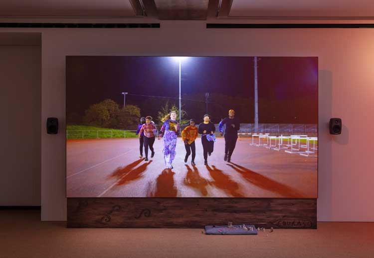 Rory Pilgrim, RAFTS, 2022. HD film with sound, 01:06. Arts Council Collection, Southbank Centre, London. Installation view, Turner Prize 2023, Towner Eastbourne. Photo: Angus Mill Photography.