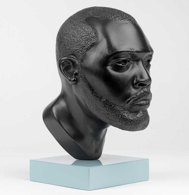 Thomas J Price. Untitled (Head 24), 2021. Bronze, perspex, automotive spray paint, 26 x 11 x 18 cm (10 1/4 x 4 3/8 x 7 1/8 in). Photo: Ken Adlard.