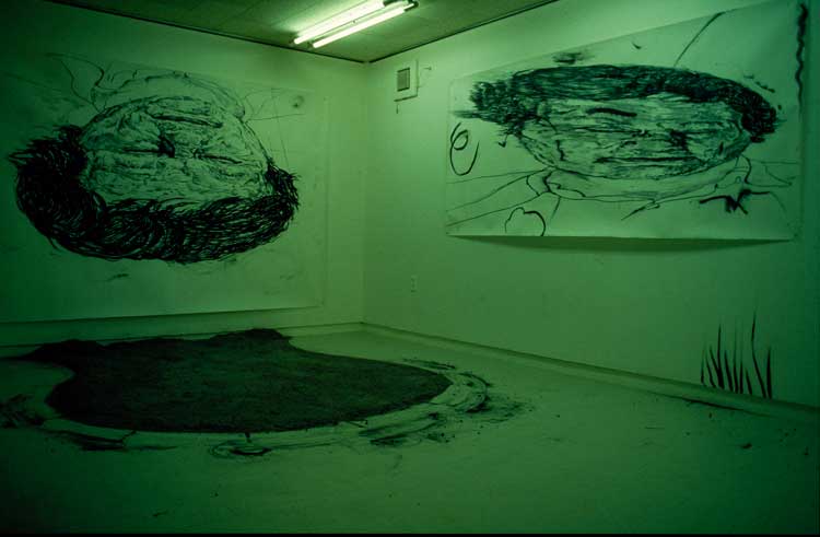 Mike Parr. Self Portrait as a Stone, 1983. Drawing installation, Galerie Yo, Tokyo, Japan. Photo courtesy Galerie Yo.