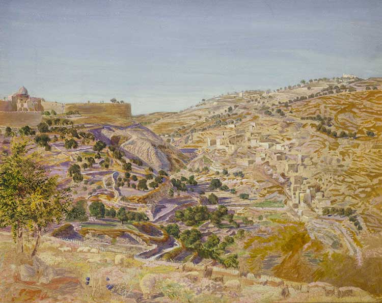 Thomas Seddon. View of Jerusalem and the Valley of Jehoshaphat, 1854. Watercolour and bodycolour on photograph, salted paper print, 17.9 × 22.1 cm. Ashmolean Museum, University of Oxford.
