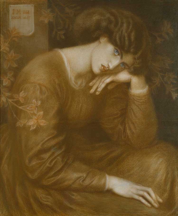 Dante Gabriel Rossetti. Reverie, 1868. Coloured chalk on tinted paper, 86 × 72 cm. Ashmolean Museum, University of Oxford.