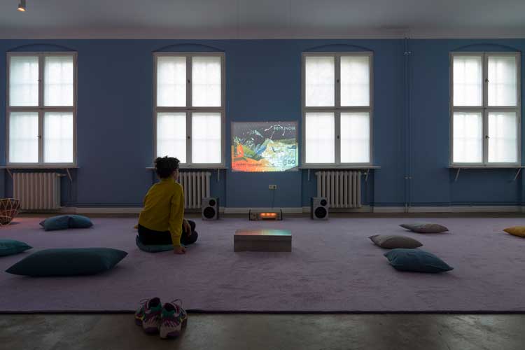 Installation view of Static Range by Himali Singh Soin, as part of Power Nights curated by Lucia Pietroiusti at E-Werk Luckenwalde, 2021–22. Courtesy: E-WERK Luckenwalde and Himali Singh Soin. Photo: Stefan Korte.