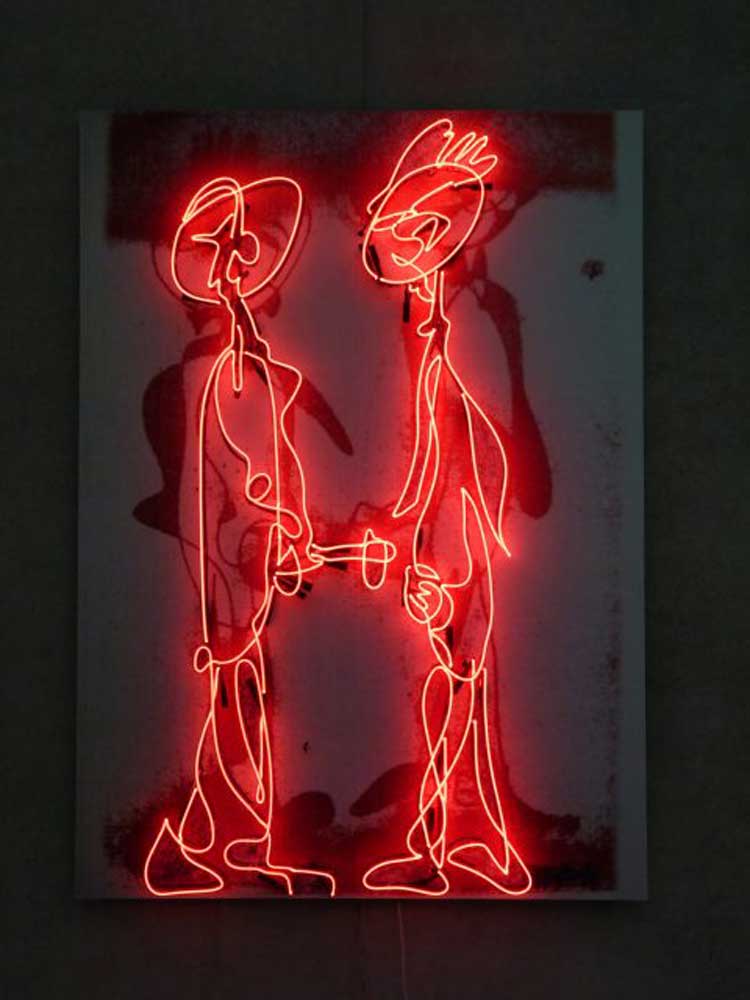 Pascale Marthine Tayou’s Graffiti, 2014, neon, shown at Serpentine North Gallery, London 2015,  Photo: Aurélie Tiffreau, courtesy of Galleria Continua, San Gimignano / Beijing / Les Moulins.