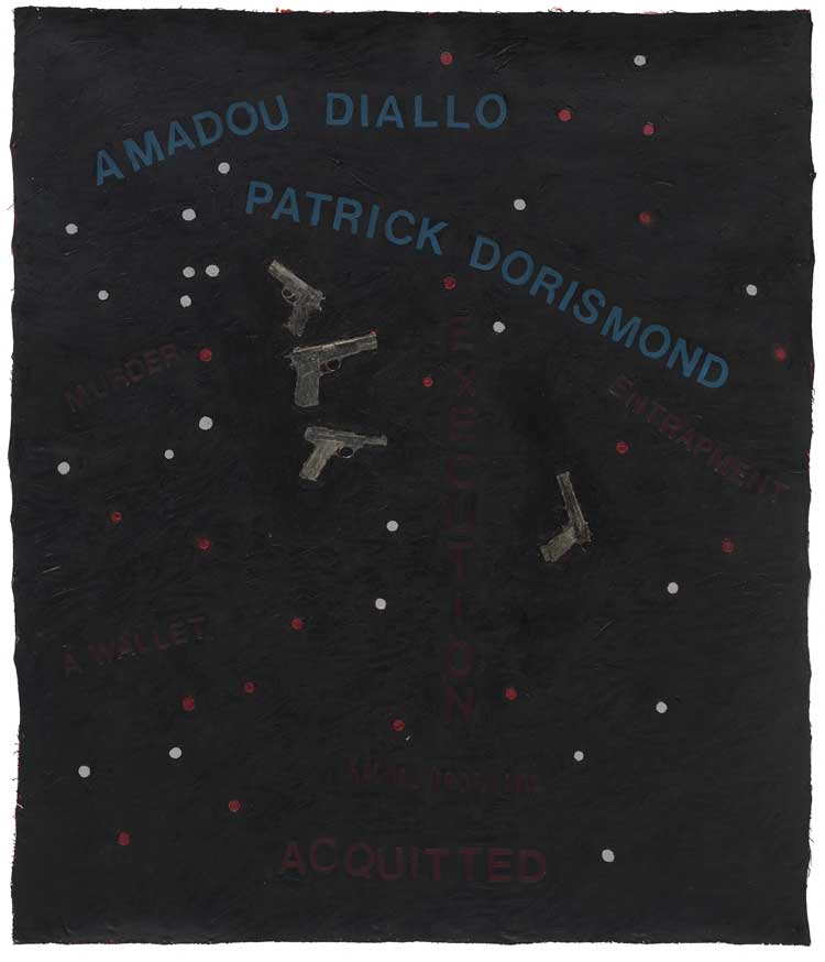 Howardena Pindell, Diallo, 2000. Mixed media on canvas, 116.8 x 101.6 cm. Courtesy of the artist, Garth Greenan Gallery, New York and Victoria Miro.