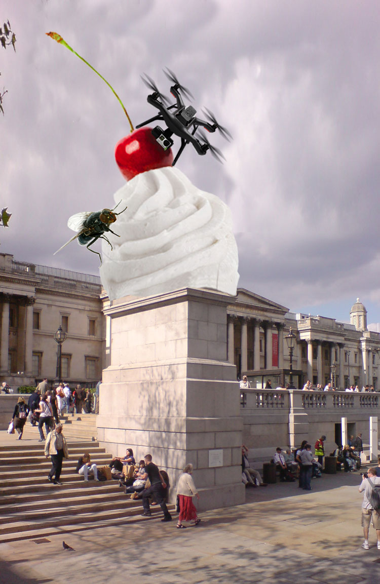 Heather Phillipson. THE END. Artist's collage proposal for the Fourth Plinth, Trafalgar Square, 2016. Image courtesy the artist.