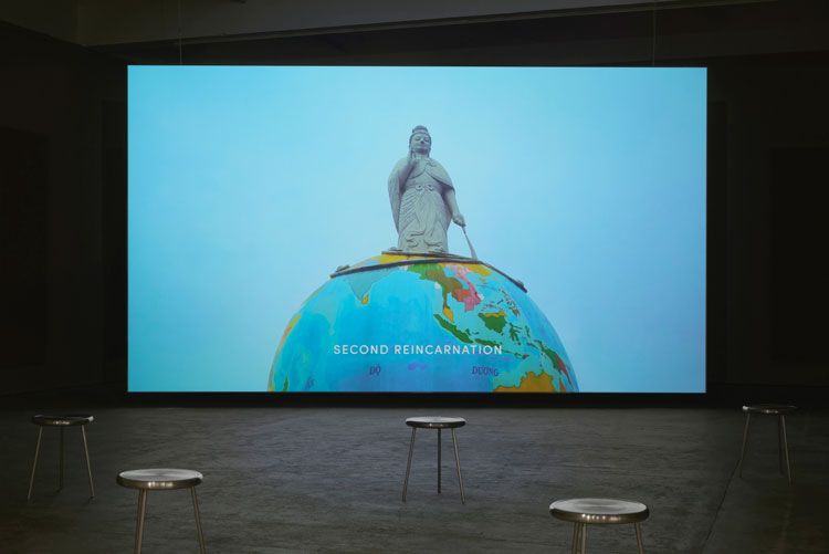 Thao Nguyen Phan, Becoming Alluvium, 2019. Single channel video installation, 16:40 mins, loop, colour. Produced and commissioned by Han Nefkens Foundation in collaboration with: Joan Miró Foundation, Barcelona; WIELS Contemporary Art Centre, Brussels; and Chisenhale Gallery. Courtesy of the artist. Photo: Andy Keate.