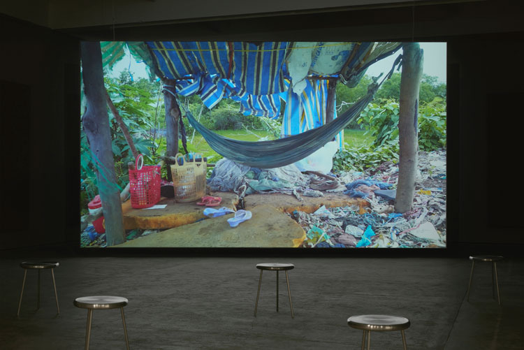 Thao Nguyen Phan, Becoming Alluvium, 2019. Single channel video installation, 16:40 mins, loop, colour. Produced and commissioned by Han Nefkens Foundation in collaboration with: Joan Miró Foundation, Barcelona; WIELS Contemporary Art Centre, Brussels; and Chisenhale Gallery. Courtesy of the artist. Photo: Andy Keate.