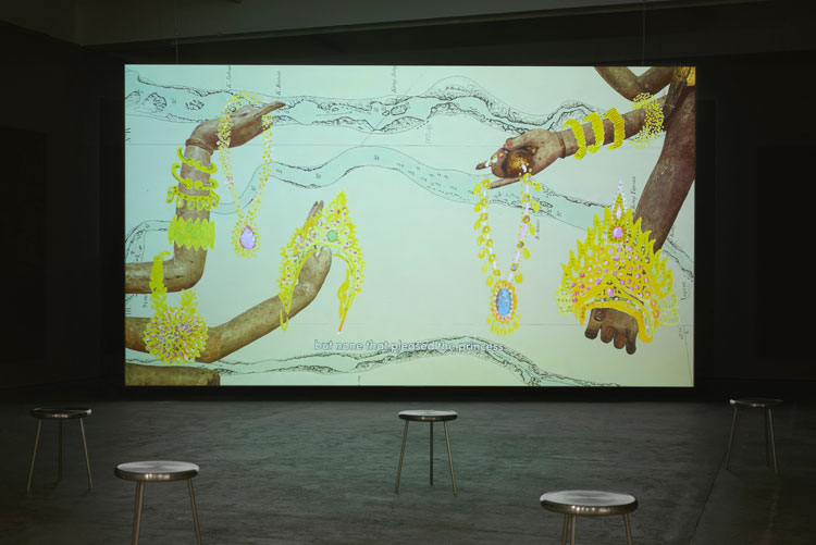 Thao Nguyen Phan, Becoming Alluvium, 2019. Single channel video installation, 16:40 mins, loop, colour. Produced and commissioned by Han Nefkens Foundation in collaboration with: Joan Miró Foundation, Barcelona; WIELS Contemporary Art Centre, Brussels; and Chisenhale Gallery. Courtesy of the artist. Photo: Andy Keate.