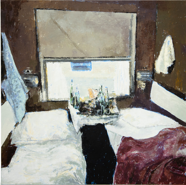Enoc Perez. David Bowie's Sleeping Car, Siberia, 1973, 2019. Oil on canvas, 152.4 x 152.4 cm. Courtesy of the artist and Ben Brown Fine Arts.