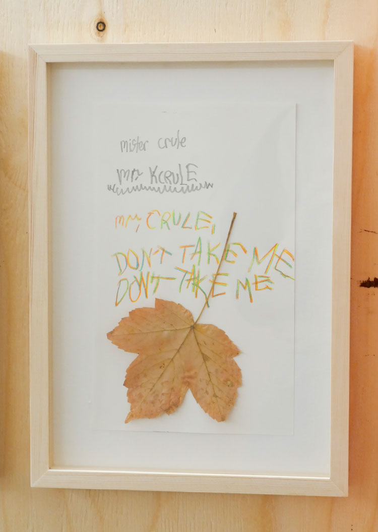 Maria Pasenau. Mr. Kcrule, 2019. 
Poems and magazines mounted in
pine frame. © the artist.