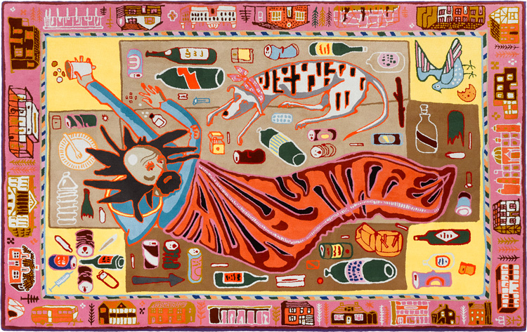 Grayson Perry, Don't Look Down, 2019. 100% pure new wool, 200 x 300 cm (78 3/4 x 118 1/8 in). © Grayson Perry. Courtesy the artist and Victoria Miro, London/Venice.