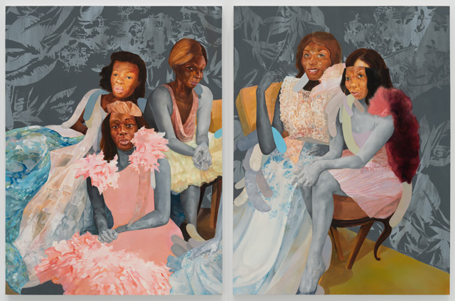 David Antonio Cruz, inmysleeplesssolitudetonight, portrait of the florida girls, 2019. Oil and enamel on wood, 48 x 72 in. Courtesy of the artist. Photo: Sebastian Bach.