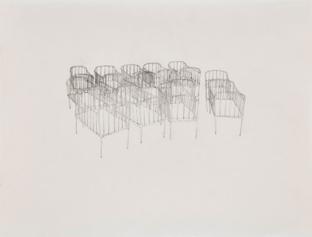Miriam de Búrca, Cluster II: 1961, 2018. Ink drawing on man-made vellum, paper and image 25.5 x 32.0 cm. Photo courtesy Alan Cristea Gallery.