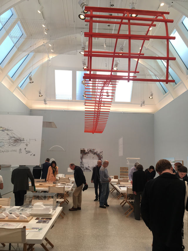 Installation view with floating components, Renzo Piano: The Art of Making Buildings, Royal Academy of Arts, London. Photo: Veronica Simpson.