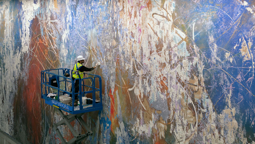 José Parlá in residence at Landmarks, the public art programme of The University of Texas at Austin, 2017. Photograph: Rey Parlá.