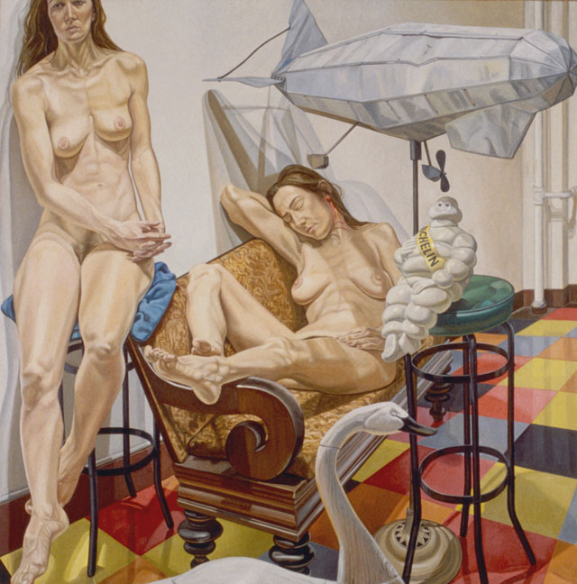 Philip Pearlstein. Models and Blimp, 1991. Oil on canvas, 84 x 84 in (213.4 x 213.4 cm). © the artist.