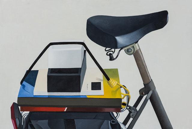 Nathalie Du Pasquier. Still life on my bicycle, 2005. Oil on canvas, 100 x 150 cm. Courtesy of Kunsthalle Wien and the Institute of Contemporary Art at the University of Pennsylvania.