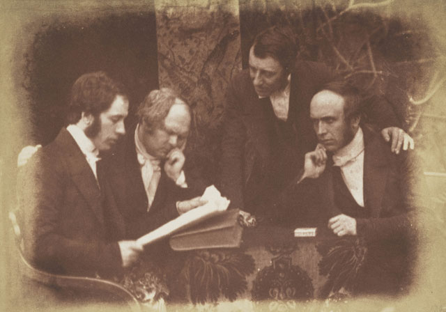 David Octavius Hill and Robert Adamson. Dumbarton Presbytery. Rev. William Alexander, – McMillan of Cardross, Rev. James Smith (or Goodsir) and Rev. John Pollock, 1843-1847. Calotype print, 13.60 x 19.30 cm. Scottish National Portrait Gallery.