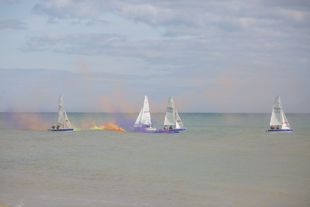 Simon Patterson. Rehearsal of Seascape, 2017, with Bexhill Sailing Club. Photograph: Sin Bozkurt. Courtesy De La Warr Pavilion.