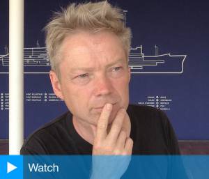 Simon Patterson talking to Studio International at De La Warr Pavilion, 18 July 2017. Photograph: Martin Kennedy.