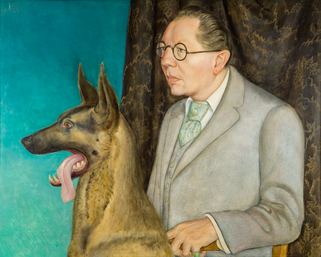 Otto Dix. Hugo Erfurth with Dog, 1926 (Bildnis des Fotografen Hugo Erfurth mit Hund), 1926. Tempera and oil paint on panel, 80 x 100 cm. Museo Thyssen-Bornemisza, Madrid. © DACS 2017. Museo Thyssen-Bornemisza, Madrid.