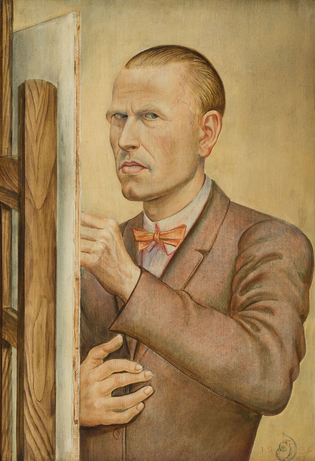Otto Dix. Self-Portrait with Easel 1926 (Selbstbildnis mit Staffelei), 1926. 80 x 55 cm. © DACS 2017. Leopold-Hoesch-Museum & Papiermuseum Düren. Photograph: Peter Hinschläger.