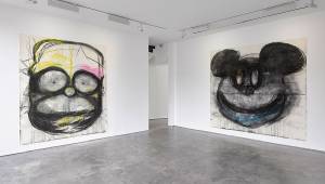 Batman, Donald Duck and Disney-style mice all loom large in US artist Joyce Pensato’s second exhibition at the Lisson Gallery, And, although the works, all from 2017, are well-worn territory for her, she demonstrates a subtle shift in style