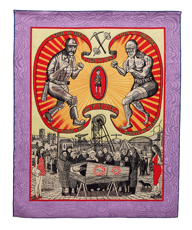 Grayson Perry. Death of a Working Hero, 2016. Tapestry. Courtesy the artist, Paragon Press and Victoria Miro, London, Photograph Stephen White © Grayson Perry.