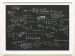 Cornelia Parker. News at Seven (Chilling), 2017. News headlines drawn by 7-year-olds, blackboard, 116.5 x 156.5 x 6 cm (framed). Courtesy of Frith Street Gallery.