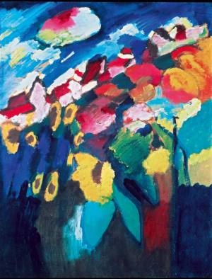 Wassily Kandinsky. Murnau The Garden II, 1910. Oil on cardboard, 67 x 51 cm. Merzbacher Kunststiftung. Photograph © Merzbacher Kunststiftung.