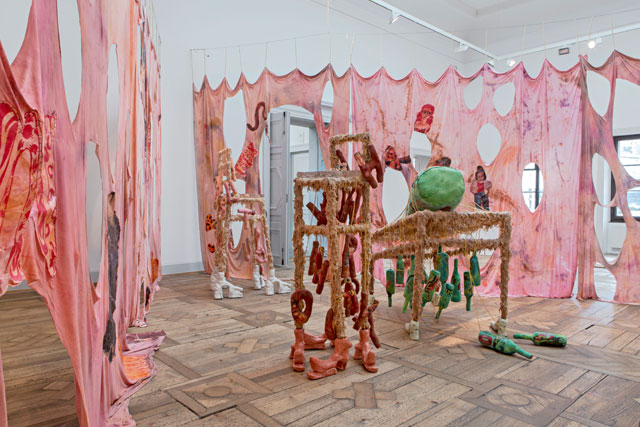 Athena Papadopoulos. The Great Revel of Hairy Harry Who Who: Orgy at the Onion Cellar. Installation view from the group exhibition Natural Instincts curated by Samuel Leuenberger at Les Urbaines, Lausanne, 2015. Photograph: Gina Folly. Courtesy the artist and Supportico Lopez.
