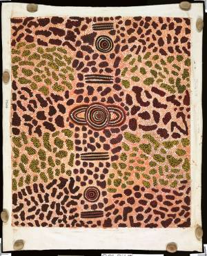 Long Jack Phillipus Tjakamarra. <em>Wilkinkarra Men’s Camp,</em> 1975. Synthetic polymer paint on canvas, 2,010 x 1,720 mm. All works © the artists or their estates and licensed by Aboriginal Artists Agency, 2007 