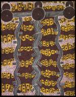 Kaapa Tjampitjinpa. <em>Storm at Camps on the Rain Dreaming Trail, </em>1978. Synthetic polymer on canvas board, 710 x 555 mm. All works © the artists or their estates and licensed by Aboriginal Artists Agency, 2007 