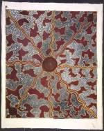 Tim Leura Tjapaltjarri. <em>Honey Ant Hunt, </em>1975. Synthetic polymer paint on canvas, 1,995 x 1710 mm. All works © the artists or their estates and licensed by Aboriginal Artists Agency, 2007