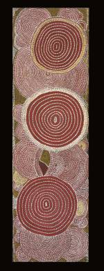 Shorty Lungkarta Tjungurrayi. <em>The Two Women Dreaming,<strong> </strong></em>1975. Synthetic polymer paint on canvas, 1,652 x 496 mm. All works © the artists or their estates and licensed by Aboriginal Artists Agency, 2007