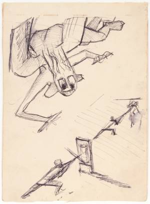 Philip Pearlstein. Angel of Death over Training Soldiers, Summer 1943. Pen and ink on paper, 16.8 x 12.2 cm (6.6 x 4.8 in).