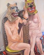 Philip Pearlstein. Two Models in Masks with African Chair, 2015. Oil on canvas, 152.5 x 121.9 cm (60 x 48 in).