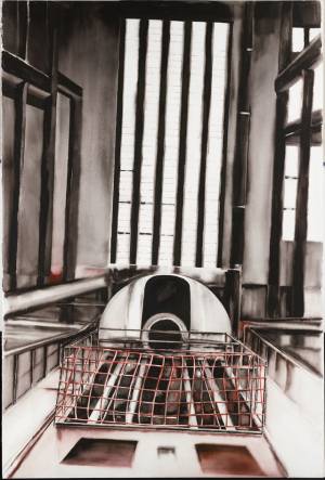 Deanna Petherbridge. Bankside in Media Res I, 1995. Pen and ink on paper, 153 x 103 cm.