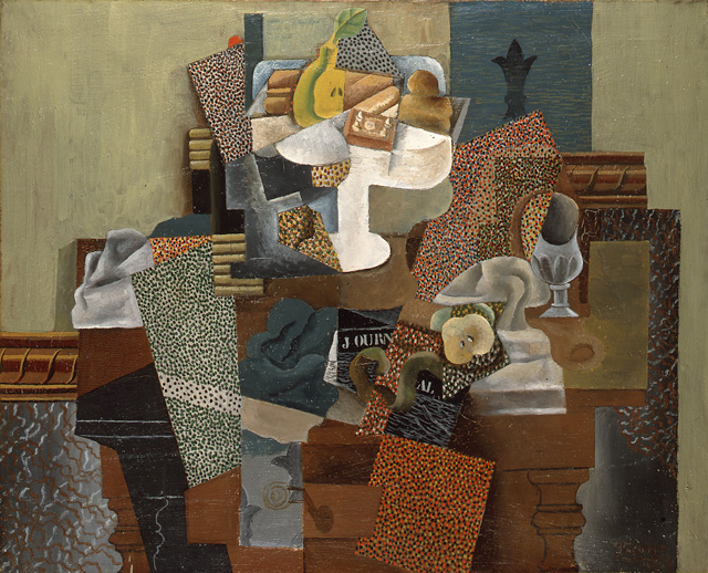 Pablo Picasso. Still Life with Compote and Glass, 1914–15. Oil on canvas, 25 x 31 in. Columbus Museum of Art, Columbus, OH. © 2016 Estate of Pablo Picasso / Artists Rights Society (ARS), New York | Gift of Ferdinand Howald.