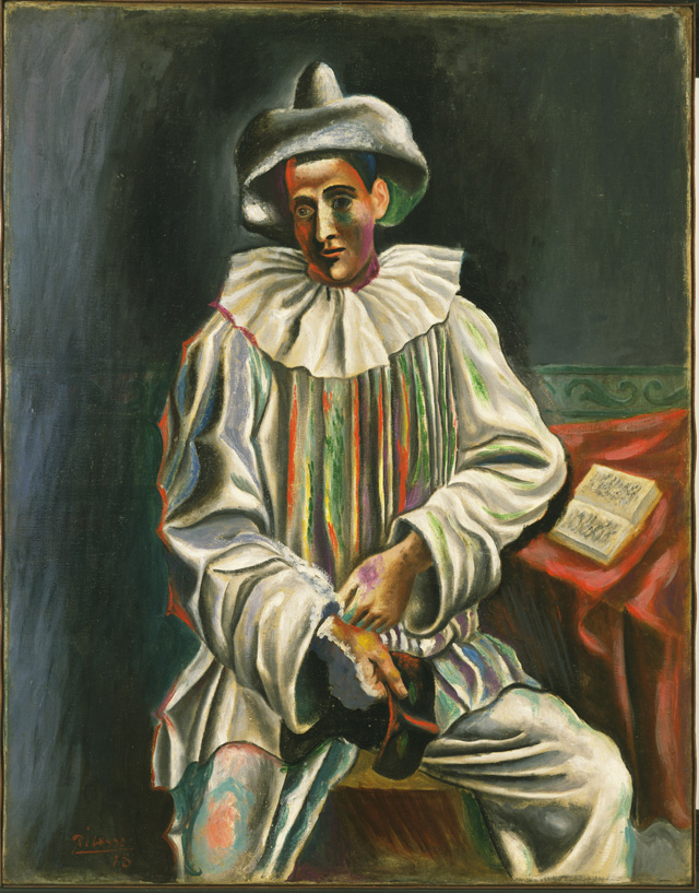 Pablo Picasso. Pierrot, Paris, 1918. Oil on canvas, 36 1/2 × 28 3/4 in (92.7 × 73 cm). The Museum of Modern Art, New York
Sam A. Lewisohn Bequest. Digital Image © The Museum of Modern Art/Licensed by SCALA / Art Resource, NY. © 2015 Estate of Pablo Picasso / Artists Rights Society (ARS), New York.