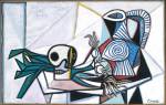 Pablo Picasso. <em>Still Life with Skull, Leeks and Pitcher (Nature morte avec crâne, poireaux et pichet)</em>. 14 March 1945. Oil on canvas image: 730 x 1159 mm (28 3/4'' x 45 5/8''). Fine Arts Museums of San Francisco © Succession Picasso/DACS 2009.