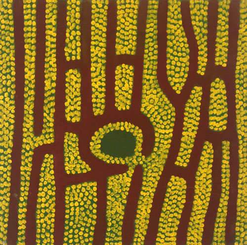 Jimmy Pike. Jumu, undated. Acrylic on canvas, 45 x 45 cm. Copyright the estate of the artist and Rebecca Hossack Art Gallery.