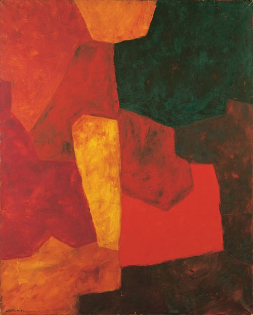 Serge Poliakoff. Orange juane et vert, 1963. Oil on canvas, 63 3/4 x 51 1/8 in (162 x 130 cm). © Poliakoff Estate. Courtesy Timothy Taylor Gallery, London.