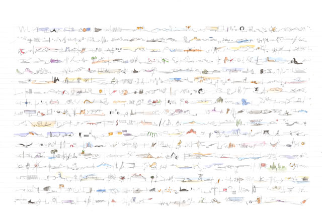Andrea Ponsi. Notations, 2014-15. Watercolour and graphite on paper, 70 x 100 cm.