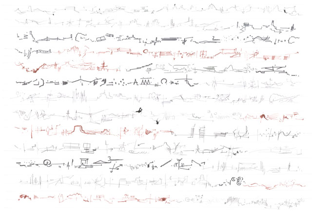 Andrea Ponsi. Notations, 2014-15. Watercolour and graphite on paper, 70 x 100 cm.