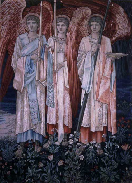 Sir Edward Coley Burne-Jones The Attainment: The Vision of the Holy Grail to Sir Galahad, Sir Bors and Sir Perceval, (detail) 1890-99. High-warp tapestry: wool and silk weft on cotton warp242 x 714 cm © Collection Lord Lloyd-Webber