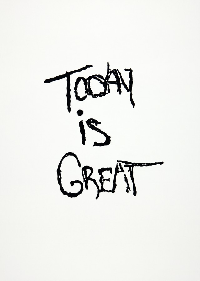 Julien Prévieux. Today is Great, 2014. Indian ink on paper, 15.75 x 22 in. Courtesy Galerie Jousse Entreprise, Paris.